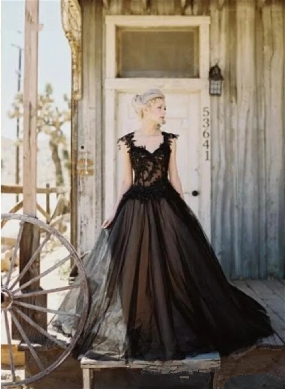 Gothic Black Prom Dress Ball Gown A-line فستان سهرة Lace Embroidery Party Dress Black Spoon Neck Evening Dress