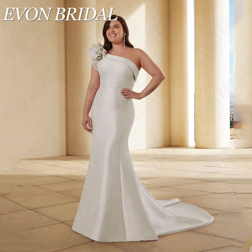 Plus Size Satin Wedding Dress Sleeveless Detachable Train Mermaid One Shoulder Vestidos De Novia Custom Bride Gowns