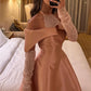 Glitter Halter Neck فستان سهرة Long Sleeve A-line Prom Dress Pink Satin Party Dress Sexy Off Shoulder Evening Dress