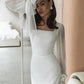 Simple Wedding Dresses Square Neck Puff Sleeves Bodycon Satin Bride Dresses Vintage Bridal Gowns Floor length