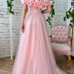 Baby Pink Tulle Sweep Trail Prom Dress Handmade Evening Dress A-line فستان سهرة Off The Shoulder فساتين مناسبة رسمية