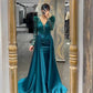 Glitter Sequins Mermaid Prom Dress Silk Satin Mermaid Evening Dress Lace Long Sleeve فستان سهرة Satin Tail Party Dress