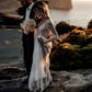 Gaun Perkahwinan Mermaid Telus Seksi Glitter V-Neck Tulle Sweep Train Gaun Pengantin Gaun Vestido De Noiva