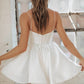 White Spaghetti Straps Simple Bridal Gown Vestido De Novia Train Dress Wedding Dress Satin  Bow Court