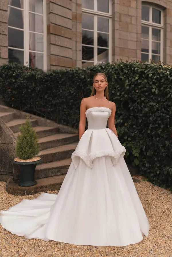 A-Line Off Shoulder Top With Lace Sleeveless Wedding Dress Backless Zipper Custom Bridal Gowns vestidos de fiesta Satin