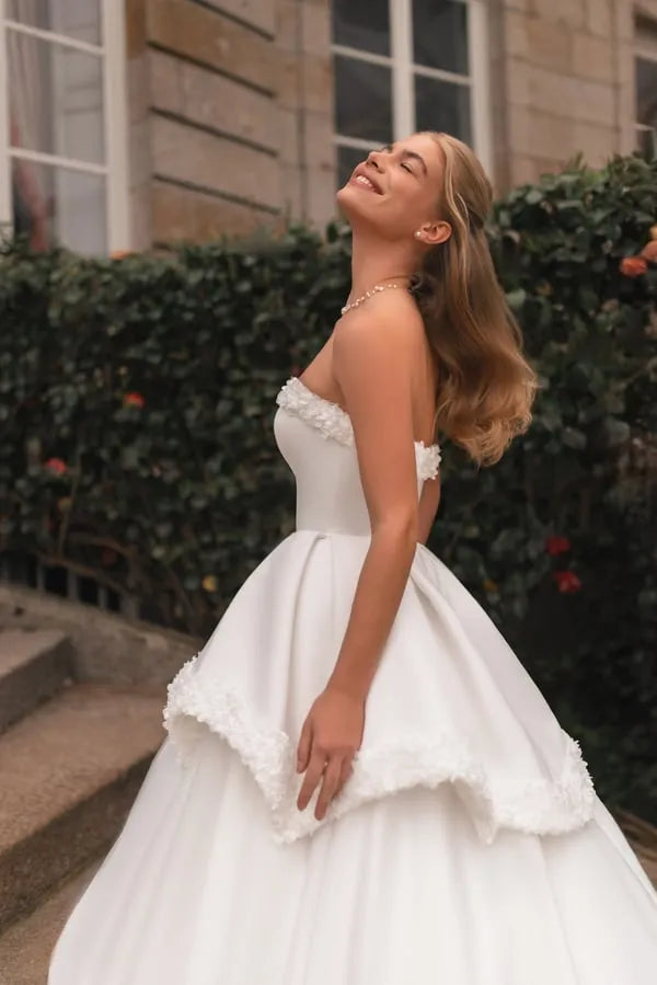 A-Line Off Shoulder Top With Lace Sleeveless Wedding Dress Backless Zipper Custom Bridal Gowns vestidos de fiesta Satin