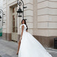 Short Wedding Dress with  a Removable Full Skirt and Asymmetrical Bodice Princess Modern Vestido De Novia Mermaid  Court Train  White Satin Sleeves Bridal Gowns