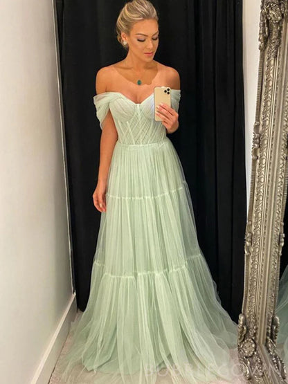 Vestidos de Fiesta verde claro con hombros descubiertos tul فساتين السهرة elegantes sin mangas hasta el suelo vestidos verano moda