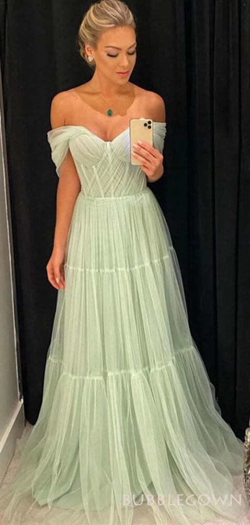 Vestidos de Fiesta verde claro con hombros descubiertos tul فساتين السهرة elegantes sin mangas hasta el suelo vestidos verano moda