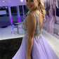 Beaded Rhinestone Prom Dresses Deep V Neckline Sleeveless Ball Gown Tulle Long Floor Length Women Formal Party Evening Gowns