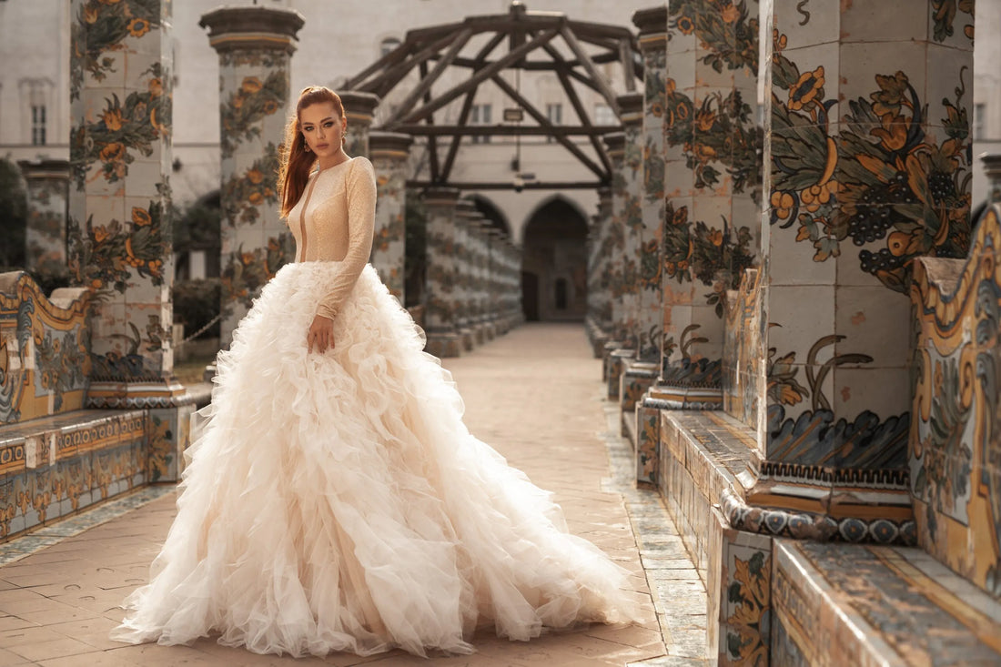 Elegant Puffy Princess Bridal Gown with Lace Embellishments and Jewel Neckline for a Timeless Wedding Look Satin
