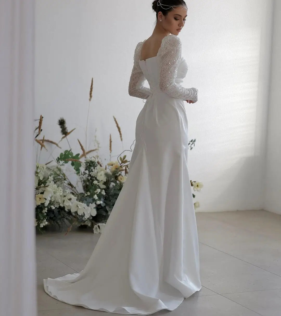 Bohemian Nermaid Wedding Dresses Lace Long Sleeves Sweetheart Formal Pricness Bride Bridal Gown Party Evening Dress