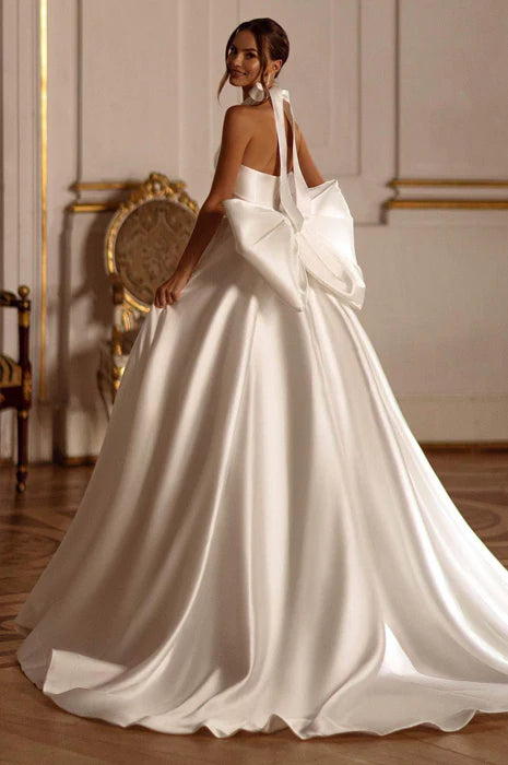 Sweetheart Neck Wedding Dresses Halter White/Ivory Satin Mermaid Bridal Gowns Modest vestidos de novia