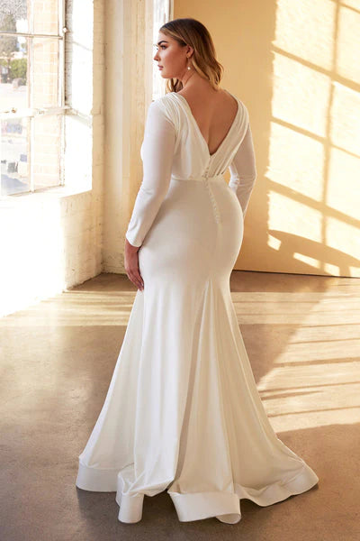 Vestido de novia elegante de talla grande para mujer, vestidos de novia de manga larga con cuello en V doble, vestidos de novia de satén suave de sirena 