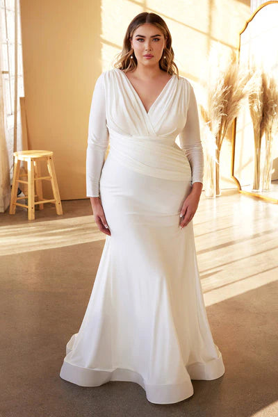 Robe de mariée élégante grande taille femme mariée manches longues Double col en v robes de mariée sirène doux Satin vestidos de novia 