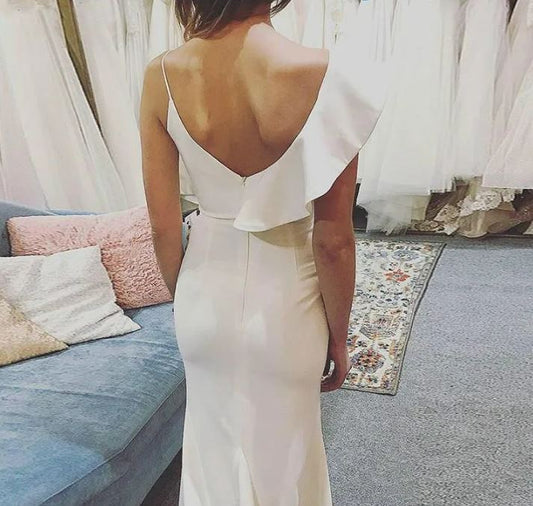 Semplici abiti da sposa a v-collo frontaltura split split spaghetti cinghie vestido de nolia bianco avorio raso abito da sposa sexy