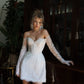 Short Wedding Dress with Long Sleeves and a Corset Back with Laces and Zippers Vestido De Novia Mermaid Sleeves Bridal Gowns Mermaid Princess White Satin Court Train Modern Bow Satin