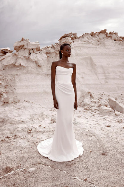 Vestidos de novia de sirena simples, vestido de novia de playa sin mangas sin tirantes, vestidos de novia minimalistas 