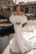 Mermaid Modern Wedding Dresses Sweetheart Lace Bride Robe Three Quarter Puff Sleeves Bridal Gowns Off Shoulder Vestidos De Novia Satin