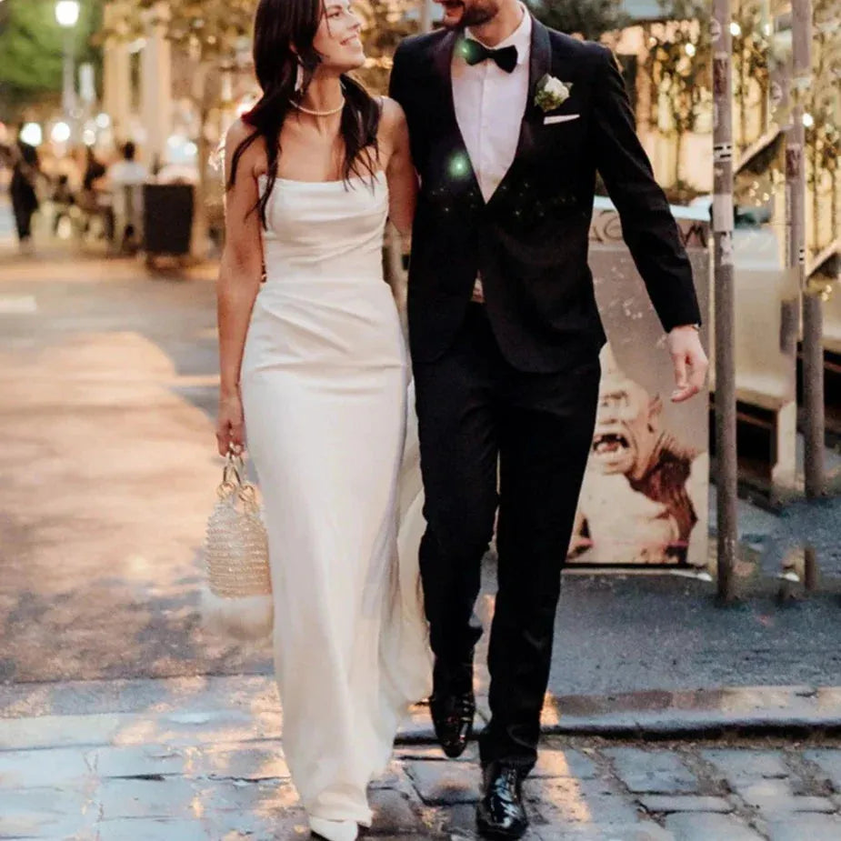 Sol Simple Strapless Satin Wedding Dress For Women Sexy Mermaid Bridal Gown For Charming Women Vestidos De Novia Ivory 14w