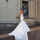 Vestido de novia de sirena sencillo de satén, sin tirantes, sin mangas, elegante, con cremallera en la espalda, cola de corte, hecho a medida