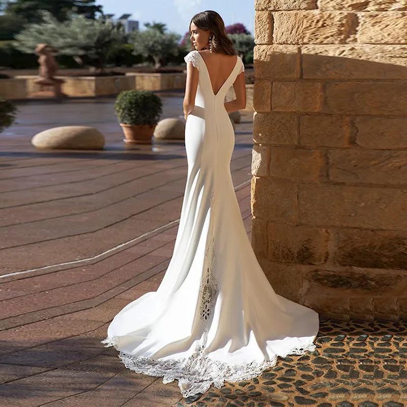 Sexy Mermaid Abito da sposa Cappuccia Mlassa in pizzo APPLICATO V OPPETTO A MODERE BOHO Abito da sposa Long Train Bride