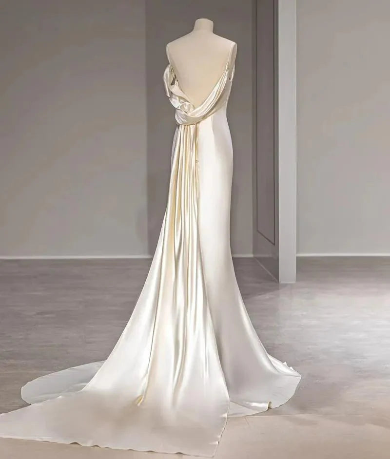 Robe De mariée sirène en Satin, sans bretelles, avec bretelles Spaghetti, dos nu, sur mesure, grandes tailles 