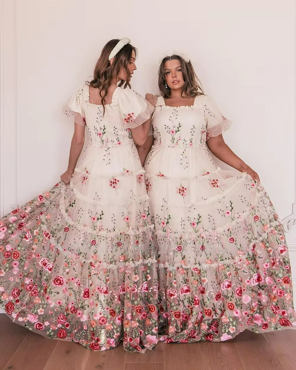 Vestido de fiesta de tela de tul Floral, elegante y modesto, cintura imperio, corte en A, bordado de encaje de flores, فساتين السهرة