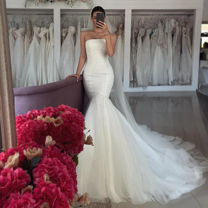 Boho Tulle Mermaid Wedding Abites Off spalla Solida abiti da sposa solidi senza sposa abito da sposa senza sposa