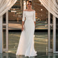 Elegante A-Line-Hochzeitskleid Frauen 3/4 Langarm Spitze Reißverschluss Rückenboot Hals Applikationen Brautkleid Sweep-Zug Vestidos de noiva