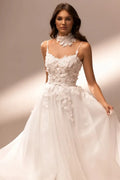 Stunning A-Line Wedding Dress For Women Tulle Sweetheart Spaghetti Strap Lace Appliques Bridal Gowns Satin