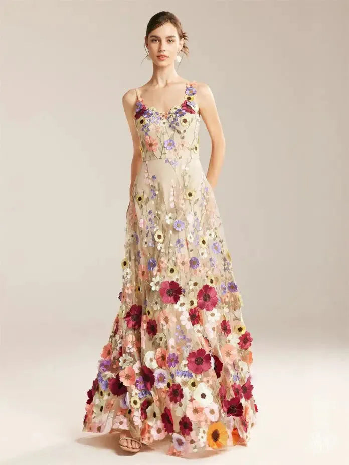 3D Lace Embroidery Prom Dress Sexy Spaghetti Strap Tulle A-line Vestidos De Fiesta Elegant Sleeveless Party Dress as pic