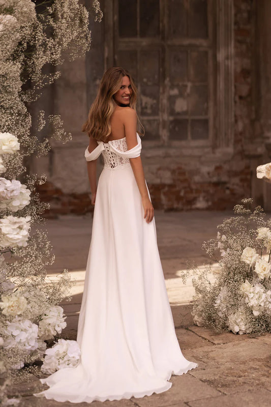 Vestidos De novia elegantes De sirena con encaje y hombros descubiertos con espalda abierta y escote en forma de corazón vestido De novia dividido Vestidos De novia