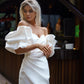 Short Wedding Dress with Puff Detachable Sleeves and Zipper Back Princess Modern  Vestido De Novia Mermaid Court Train White Sleeves Bridal Gowns Satin