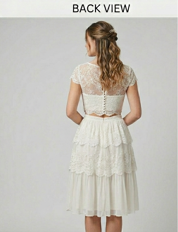 Two Piece Wedding Dress Crop Top Short Lace Skirt Bohemian