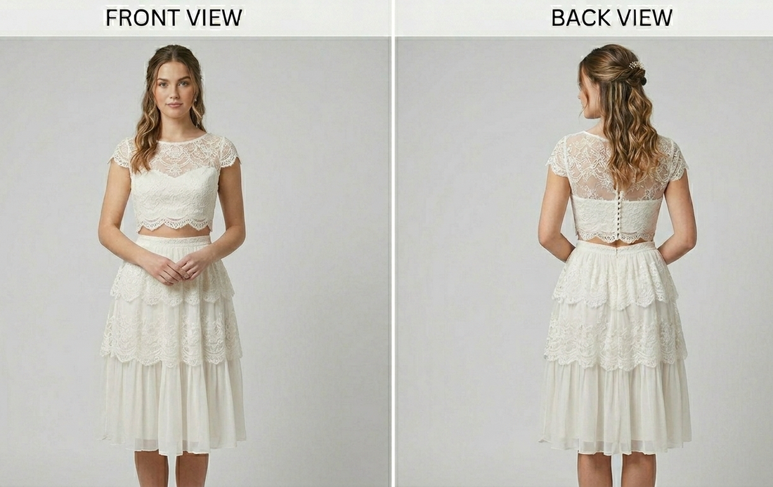 Two Piece Wedding Dress Crop Top Short Lace Skirt Bohemian