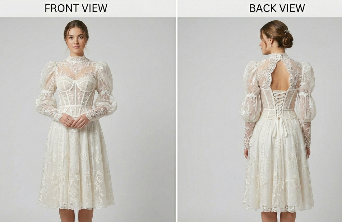 Corset Sleeve Wedding Dress Victorian Short Inspired Lace Gown