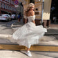 Glitter Gaun Perkahwinan Pendek Line dari lengan bahu panjang pergelangan kaki Korset/renda ke belakang pengantin negara pengantin gaun pengantin vestidos