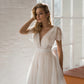 Bohemian Wedding Dress Race Appliques V-Neck Cap Lengan Backless Tulle Sweep Train Beach Bridal Gowns Vestidos de Novia