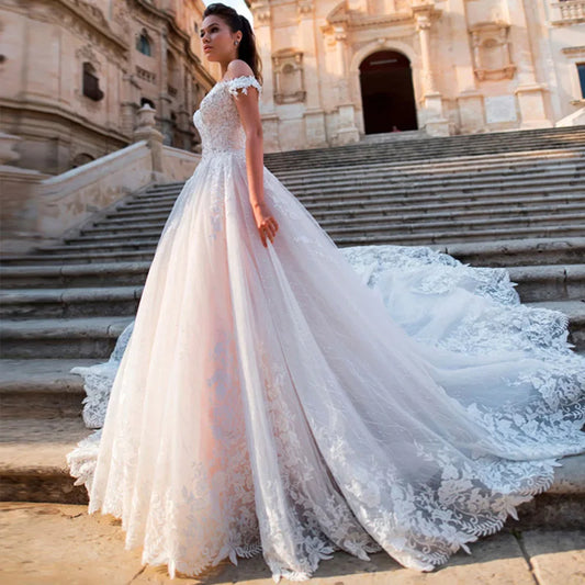 Nowa koronkowa suknia ślubna Deep V-Neck pleców ślubną suknię ślubną z ramion Boho Wedding Suknia Vestido de noiva