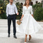 Short Simple Chiffon V-Neck Wedding Dress Robe De Mariee Custom Made For Women Knee Length Long Sleeve Bridal Gowns