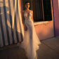 A-line V-neck Tulle Wedding Dresses Bohemian Lace Appliques Bridal Gown Sleeveless Beach Wedding Gown Princess Party Dress