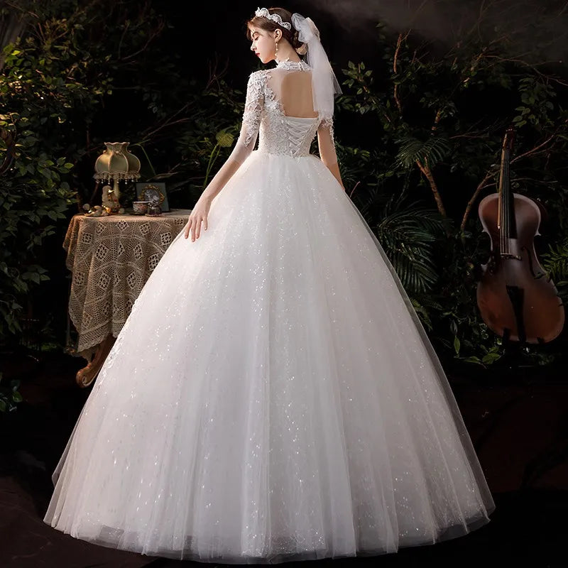 Wedding Dress Noble Three Quarter Sleeve Bridal Dress Elegant High Neck Ball Gown Princess Vestido De Noiva Plus Customize