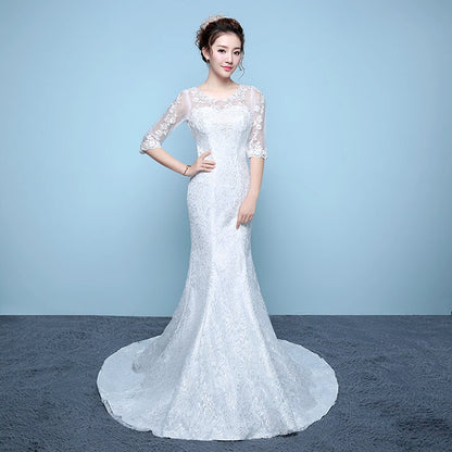 Gryffon Hochzeitskleid Klassische Halbärmel Court Zug Schnürung Meerjungfrau Kleid Luxus Spitzen Hochzeitskleid Plus Größe Brautkleid