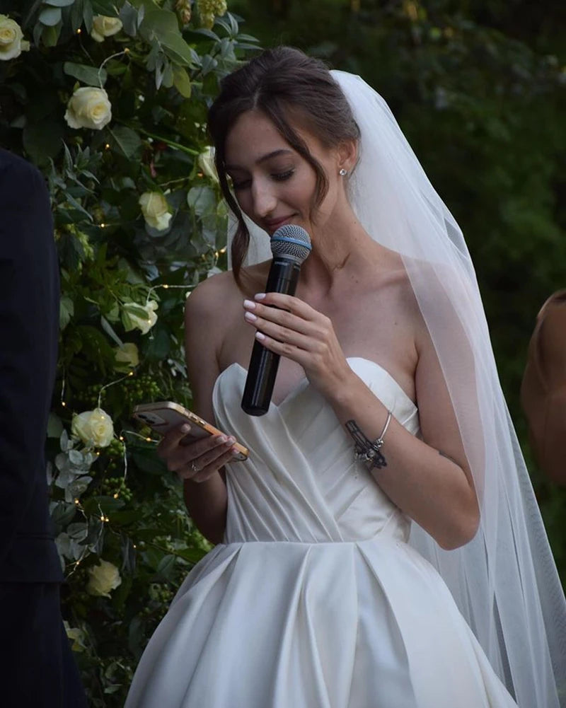 Strand ärmelloses lange eine Linie böhmische Brautkleider Falten Schatz Satin Strand Mariage Kleider Mieder Land Vestido Boda