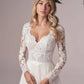 Lsyx Bohemian Long Sleeves Wedding Dress For Women Corset Low Back Floor Length Lace Appliques White Tulle Chiffon Bridal Gown