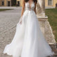Sexy V-neck Lace Wedding Dresses Boho Tulle Appliques White Bridal Gowns Princess Sleeveless Wedding Gown Party Dress