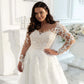 Vintage Lace Wedding Dresses Plus Size Elegant Big Women's Long Sleeves Scoop A Line Tulle Bridal Gowns