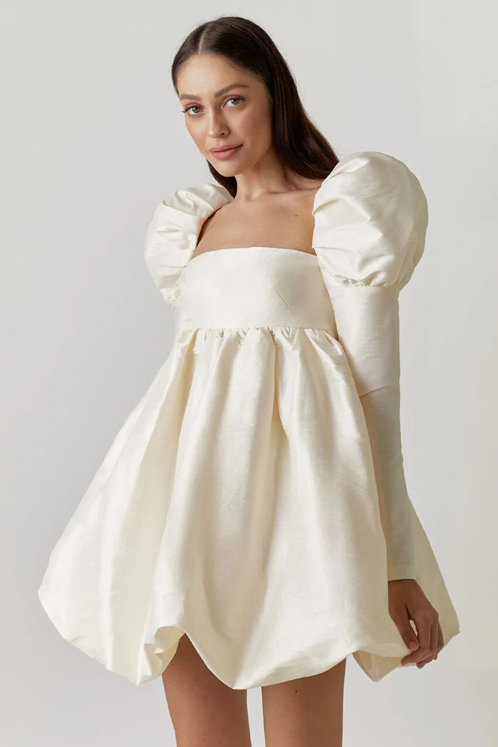 Mini vestido De novia elegante con cuello cuadrado para mujer, manga larga abombada, corte A, vestidos De novia simples