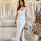 Sexy Simple Satin Mermaid Wedding Dress Spaghetti Strap Square Neck Elegant Bridal Gown Backless Sweep Train Vestidos De Novia
